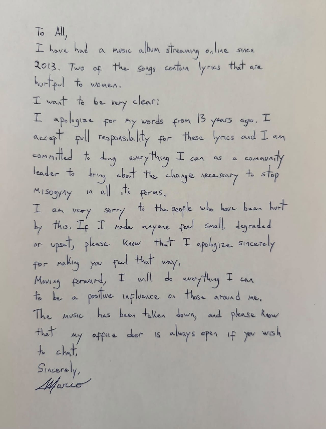 A handwritten note